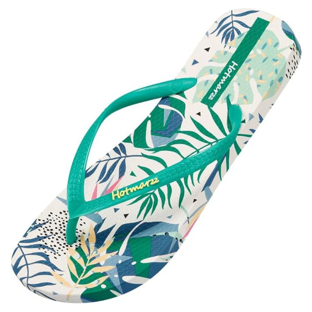 Hotmarzz Women's Flip Flops Bohemia Floral Print Sandals Beach Slippers Green